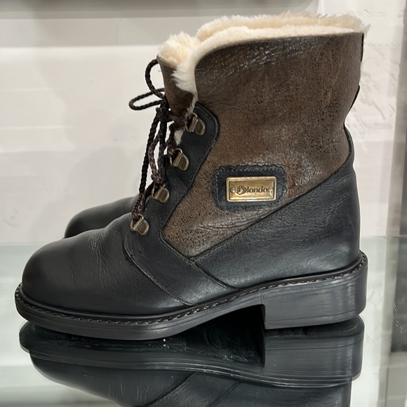 Blondo Waterproof Black Brown Lace up Genuine Shearling Leather Boots size 7 US - Picture 3 of 13